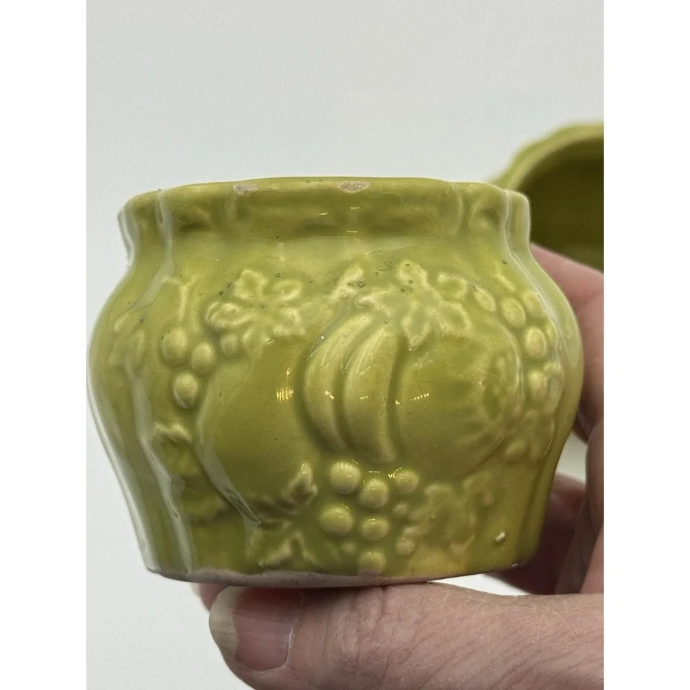 Set of 2 VTG Lenox Avocado Green Trinket Jar Handcrafted in Japan Fruit‎ Design